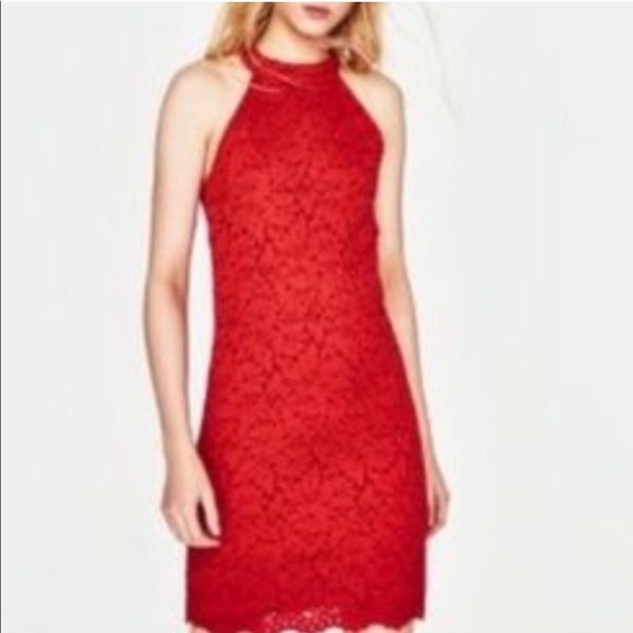 High neck red lace dress - Picture 2 of 3